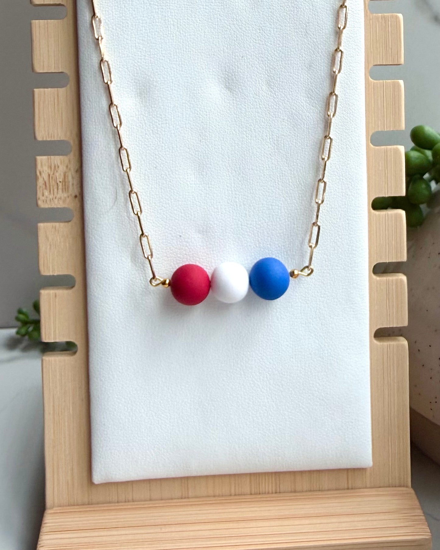 Red, White & Bead Necklace