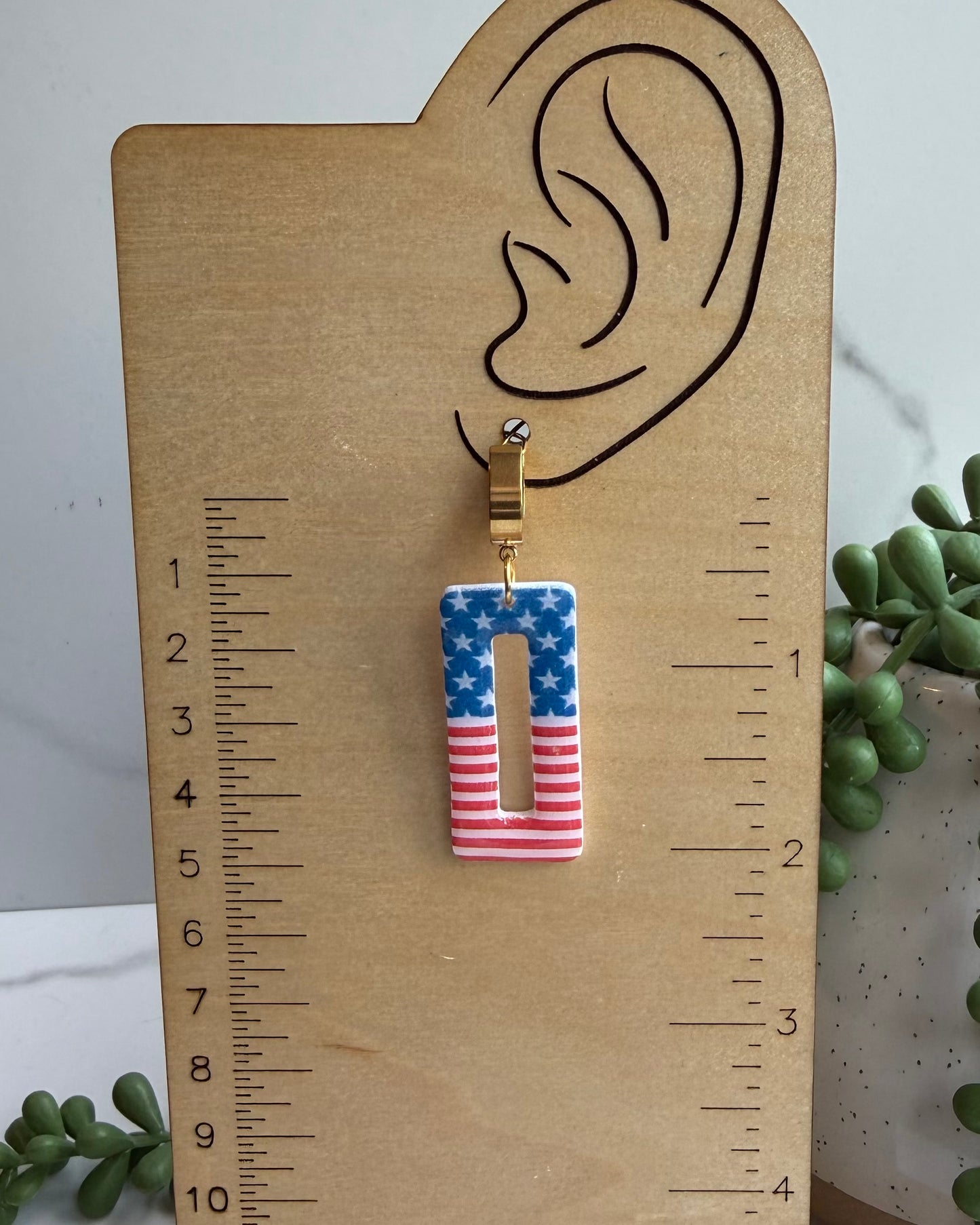 American Flag Dangle Huggie Earrings