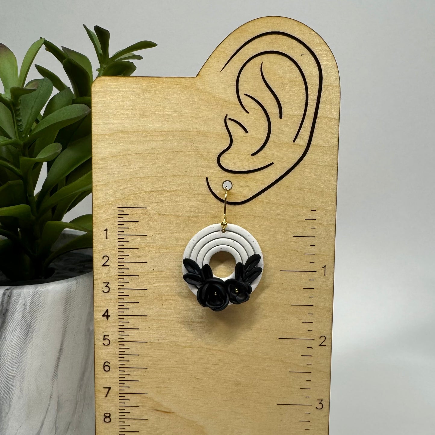 Black on White Floral Fishhook Earrings