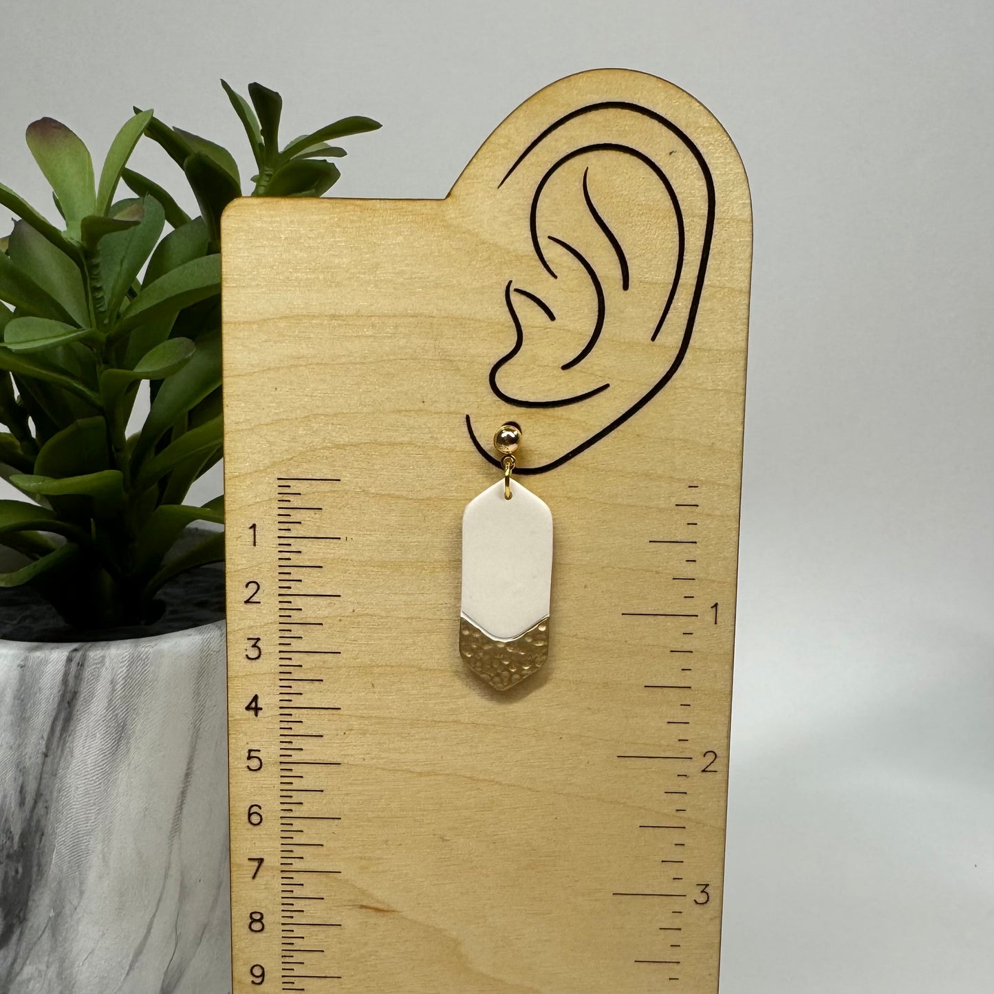 Minimalist White Faux Hammered Gold Post Earrings
