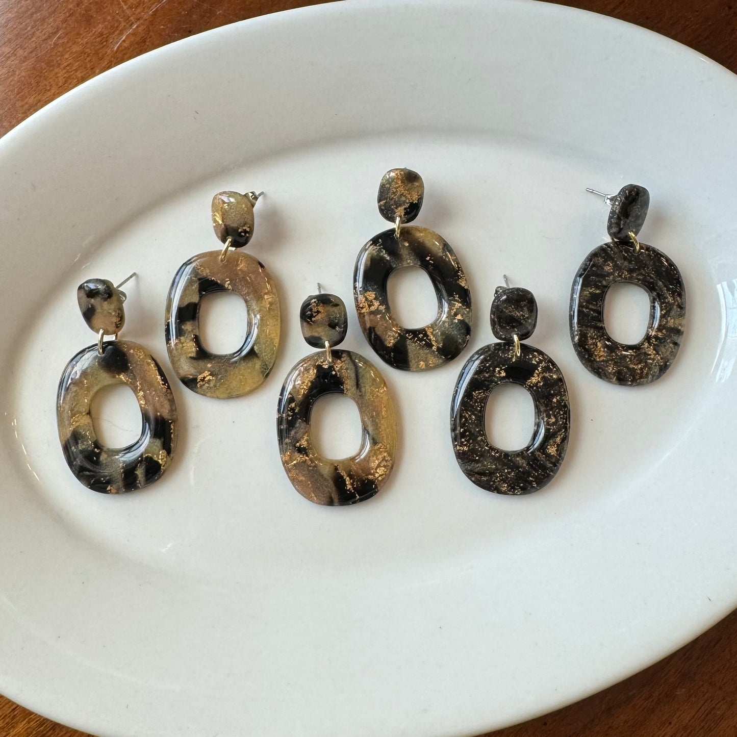 Tortoise Shell Oval Dangle Post Earrings