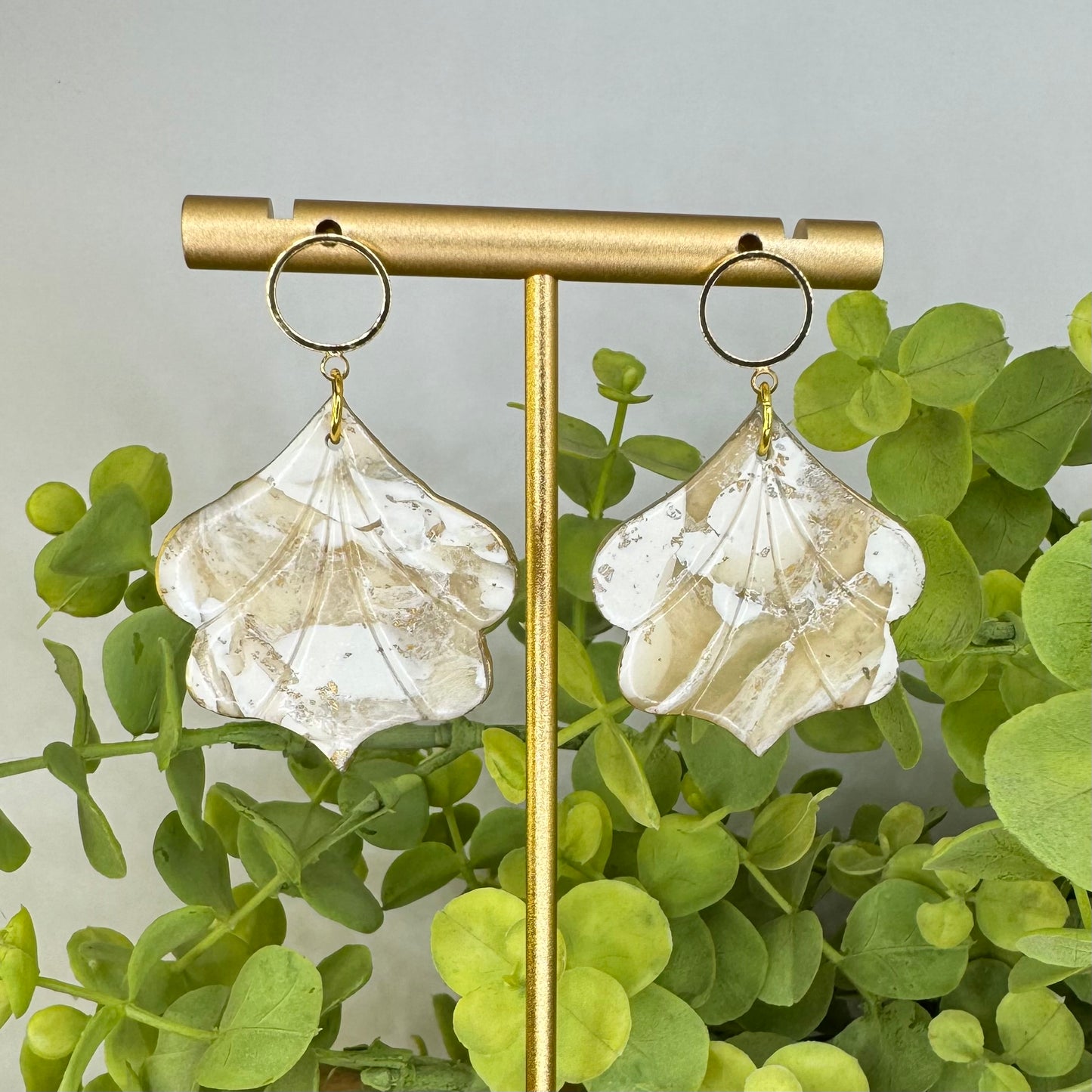 Tan & White Faux Stone Dangle Post Earrings