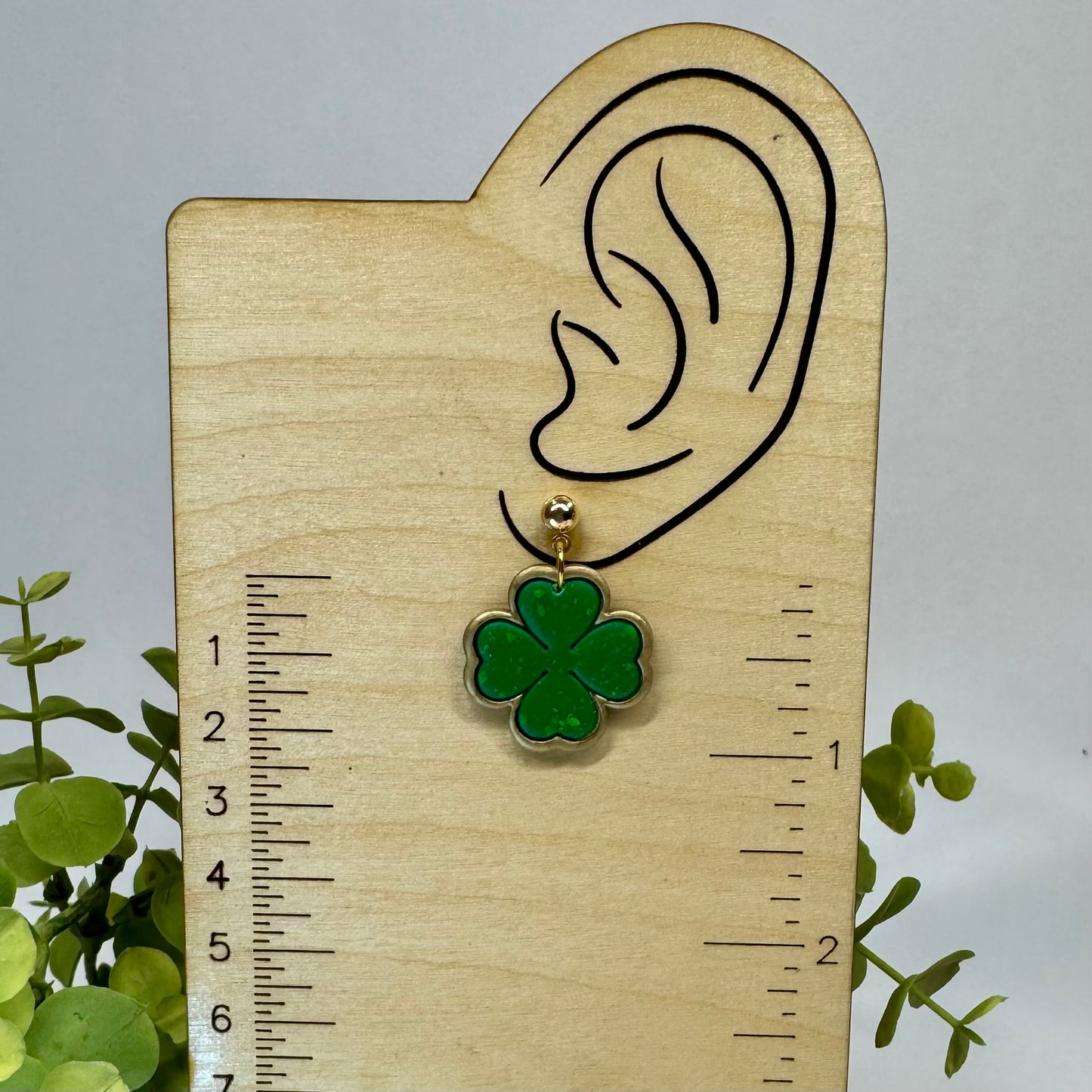 Gold and Green Shamrock Dangle Post Earrings