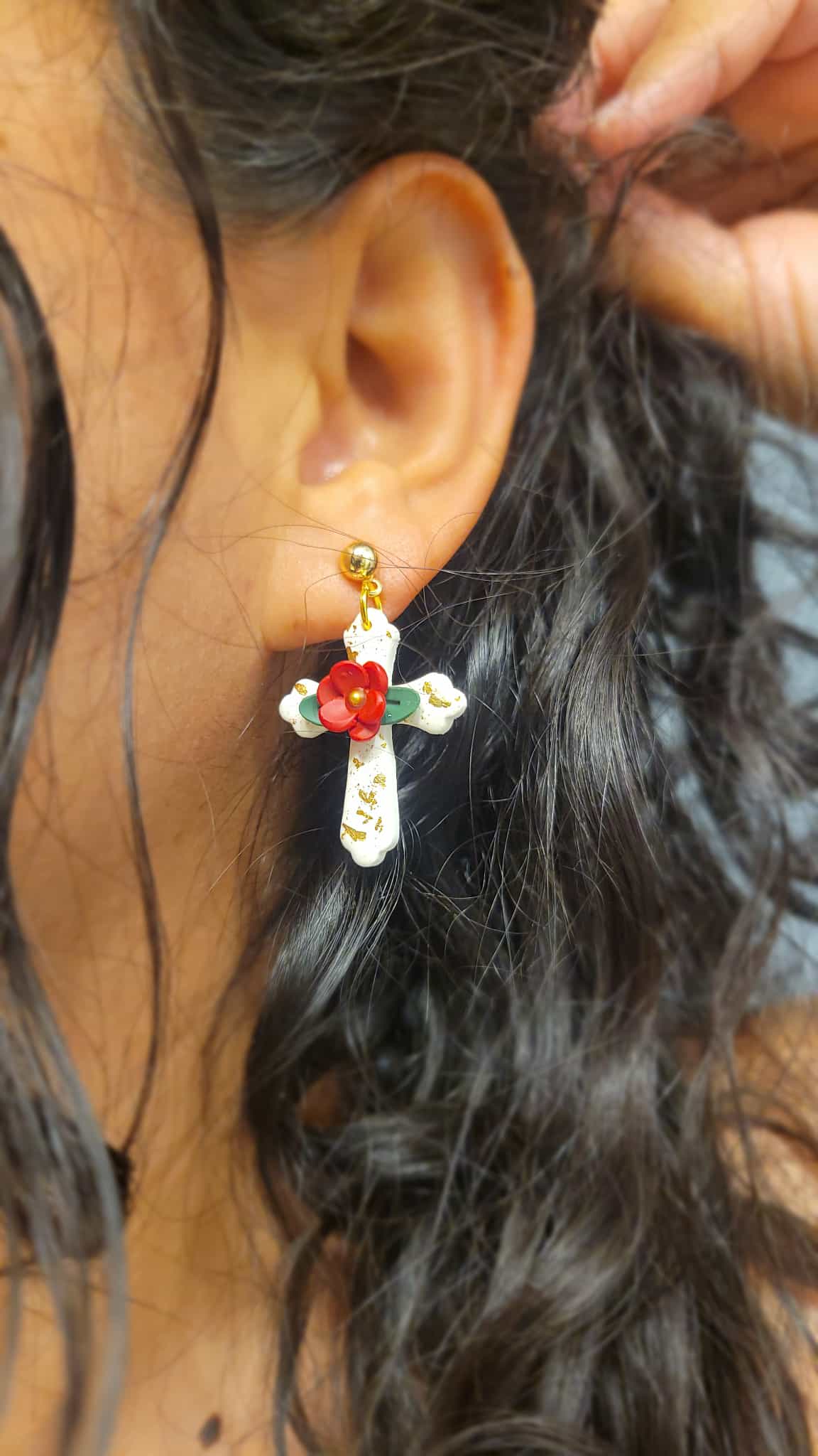 Holiday Cross Floral Dangle Posts