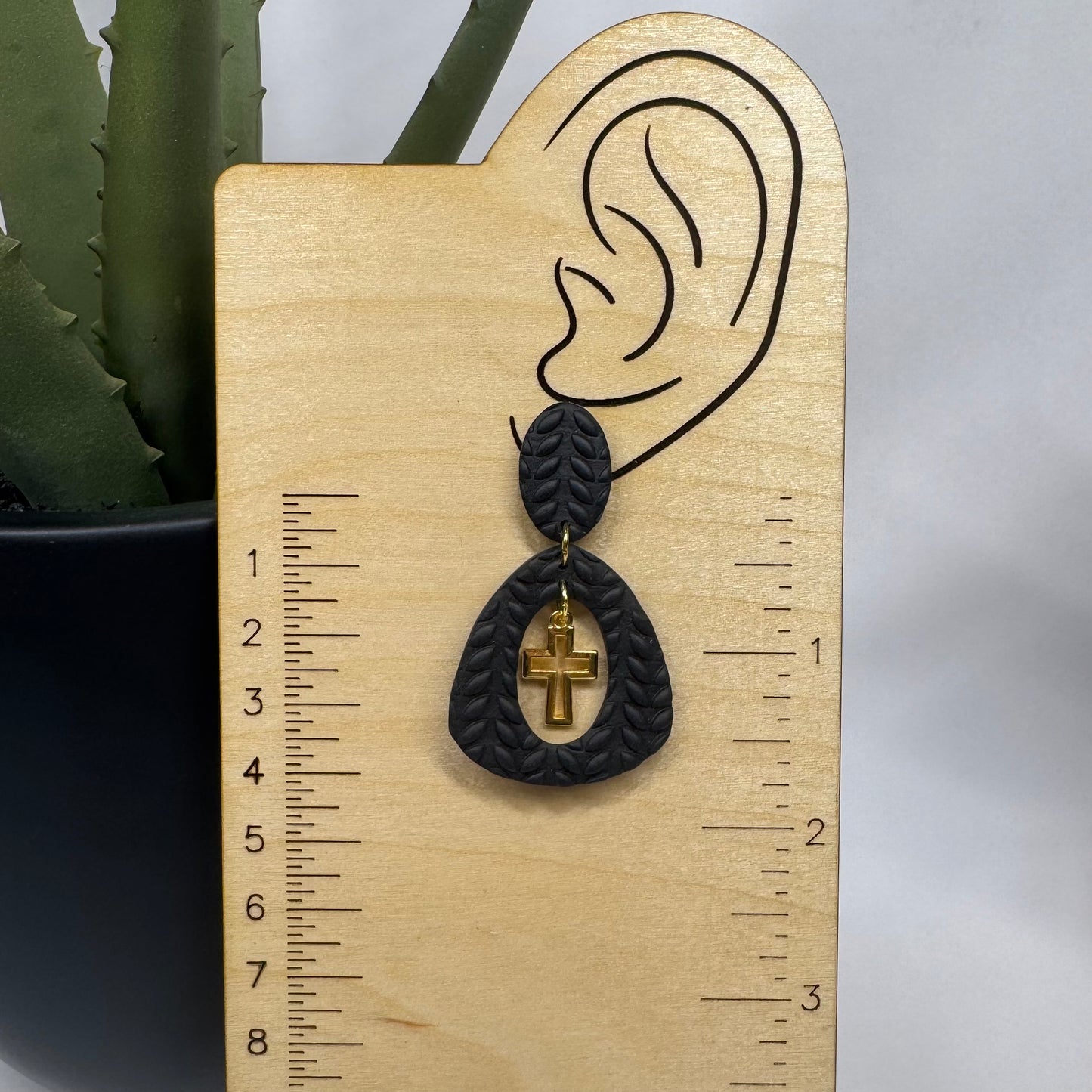 Cross Drop Post Earrings (Black)