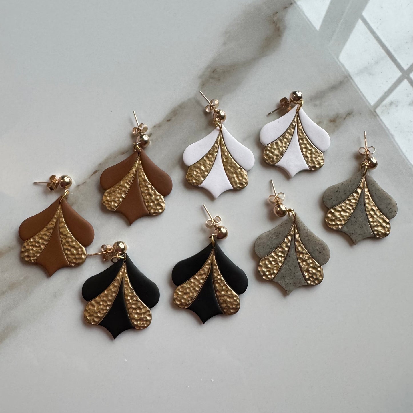 Art Deco Brown Faux Hammered Gold Post Earrings