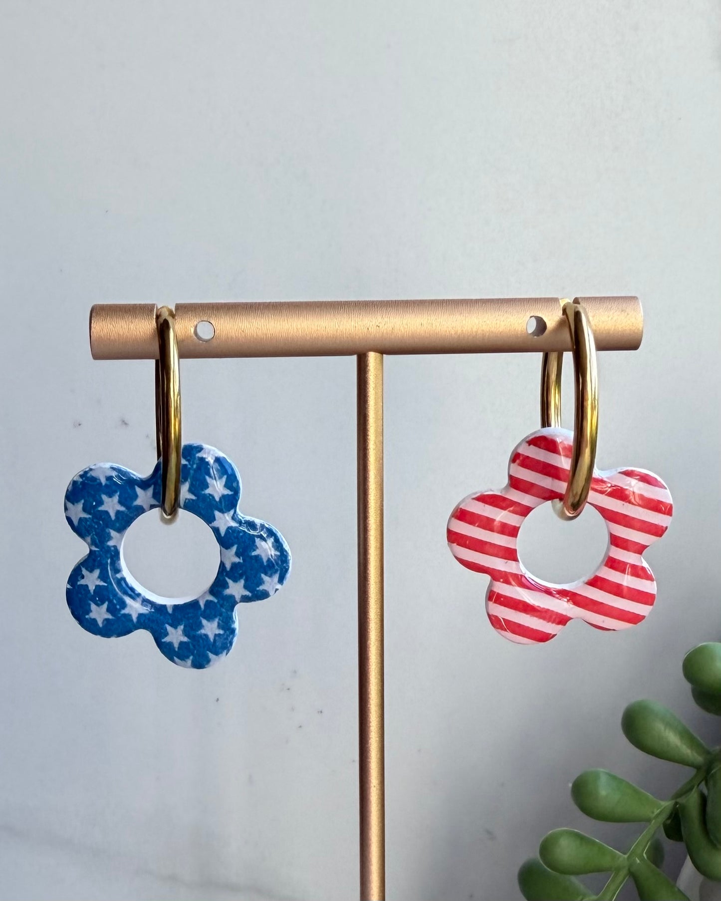 Patriotic Floral Hoop Earrings