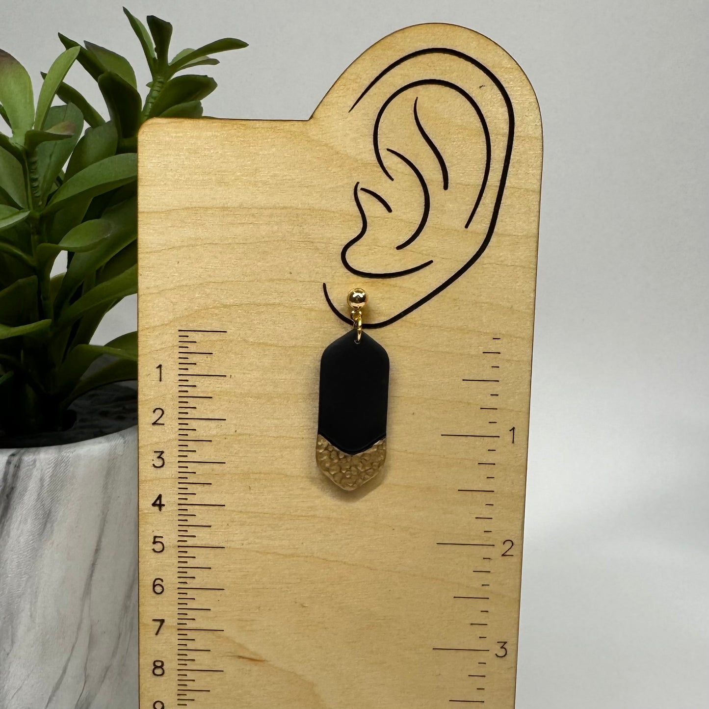 Minimalist Black Faux Hammered Gold Post Earrings