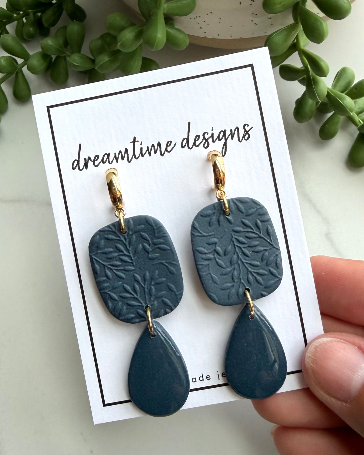 Textured Drop Earrings (navy)