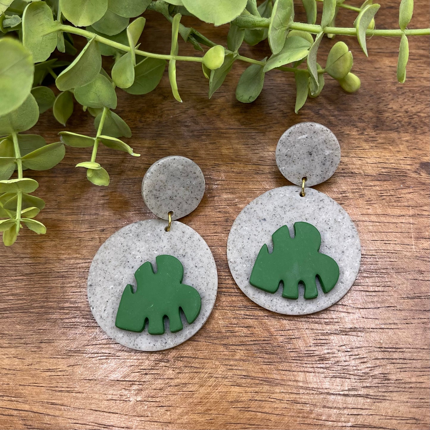 Monstera Circle Dangle Post Earrings