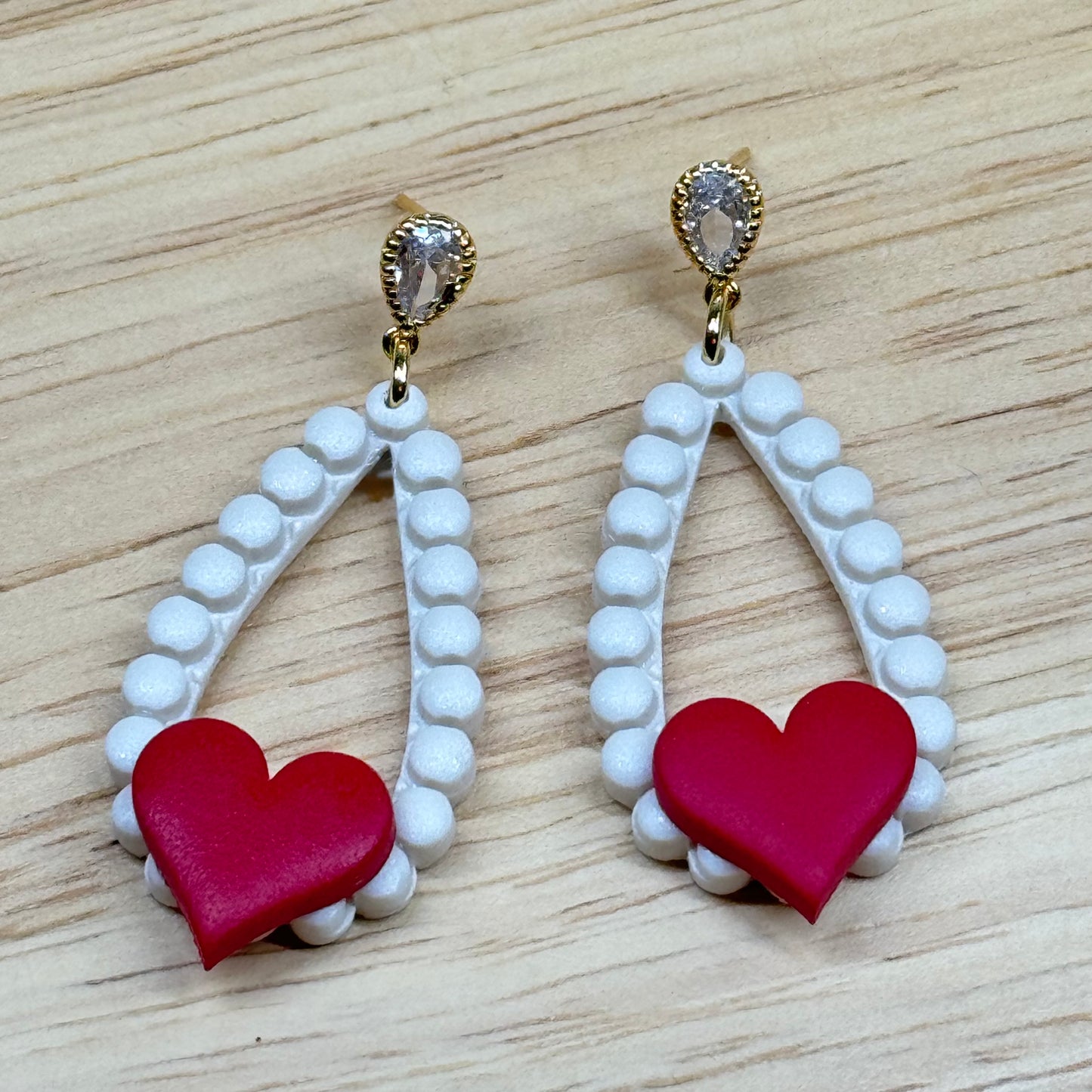 Pearl Drop Heart Earrings (red)