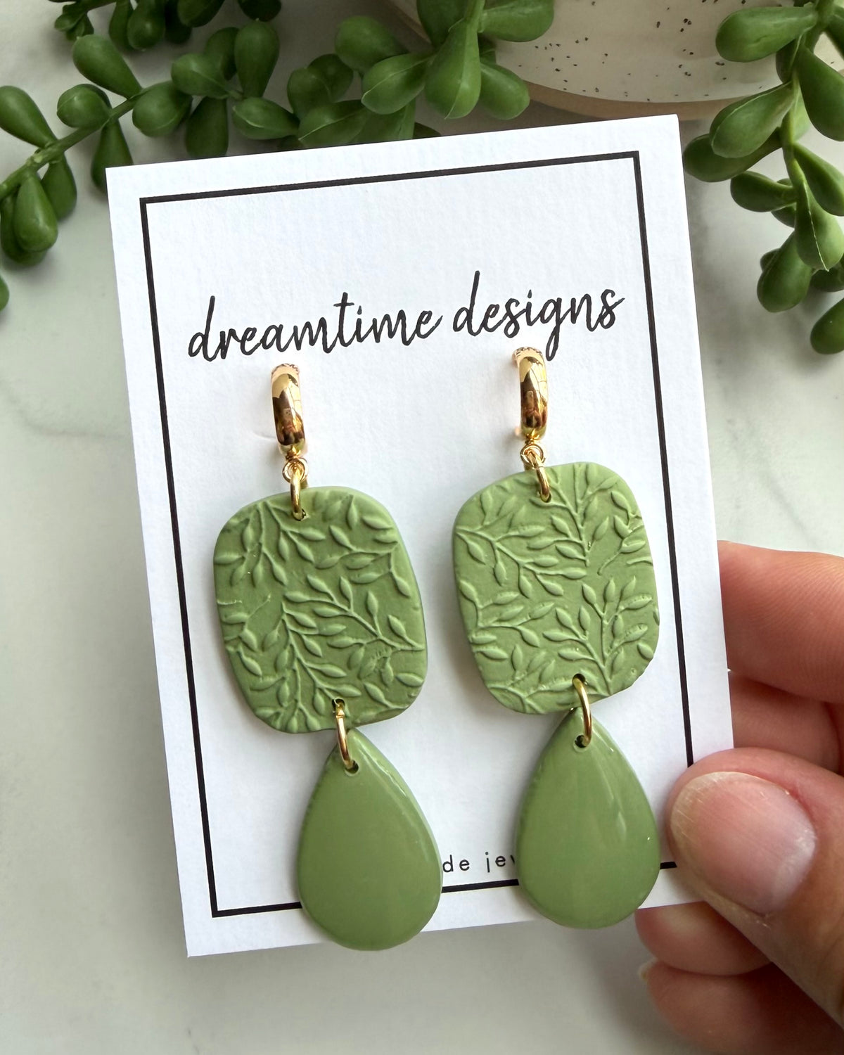 Textured Drop Earrings (sage)