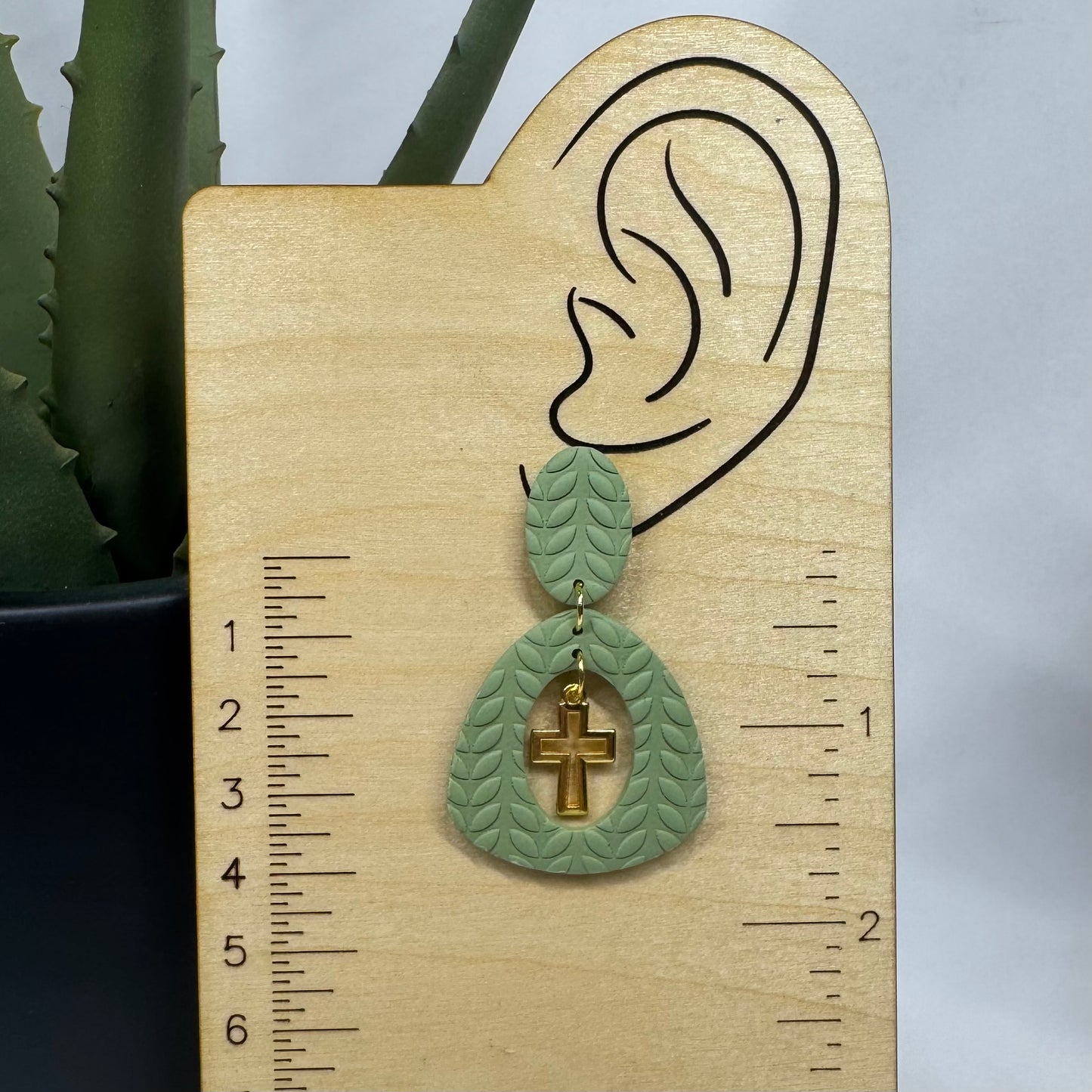 Cross Drop Post Earrings (Sage)