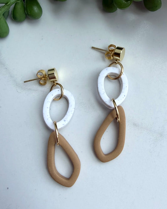 Modern Neutral Geometric Dangle (tan & white)