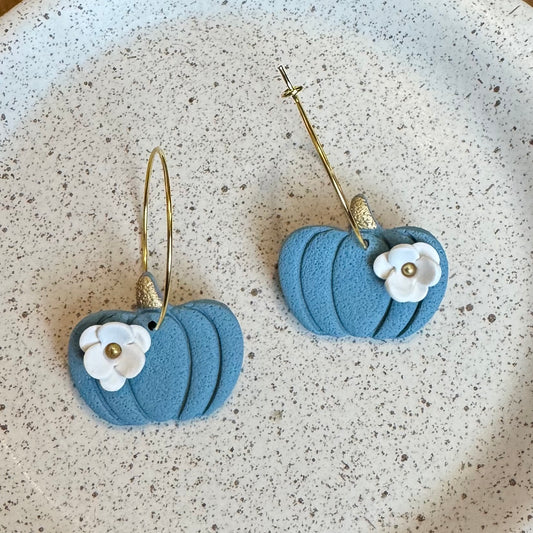 Pumpkin Flower Hoop Earrings (Blue)