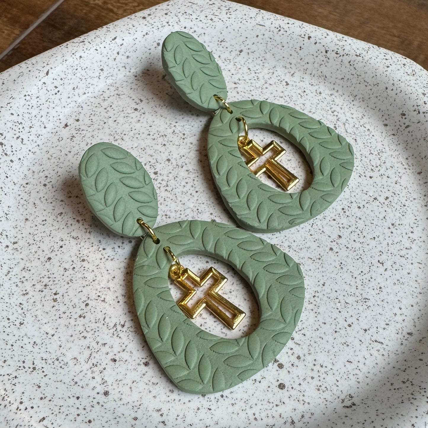 Cross Drop Post Earrings (Sage)