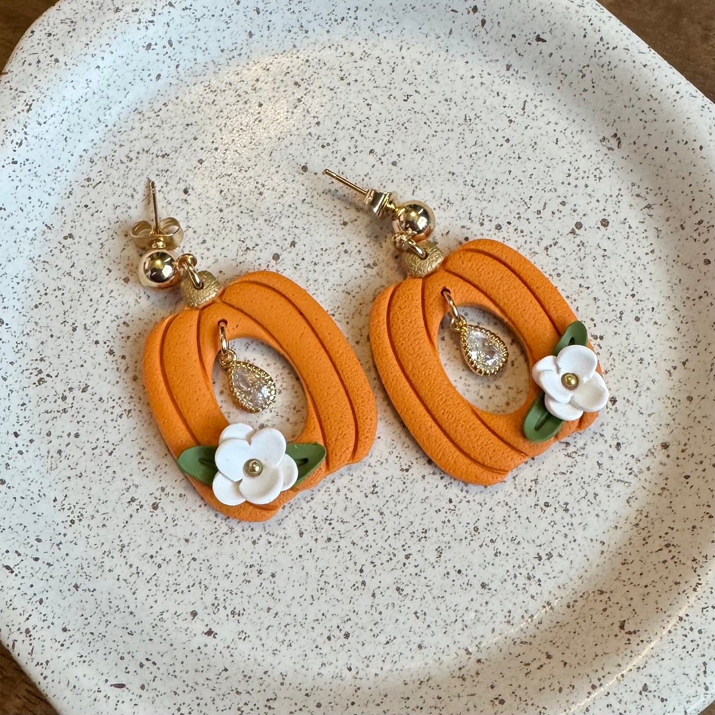 Pumpkin Charm Dangle Post Earrings (Orange)