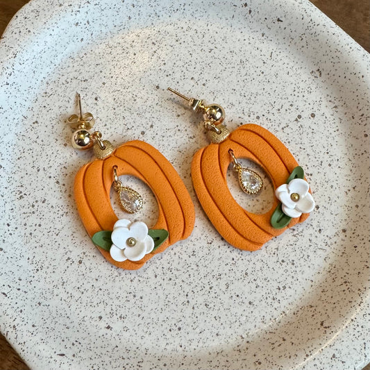 Pumpkin Charm Dangle Post Earrings (Orange)