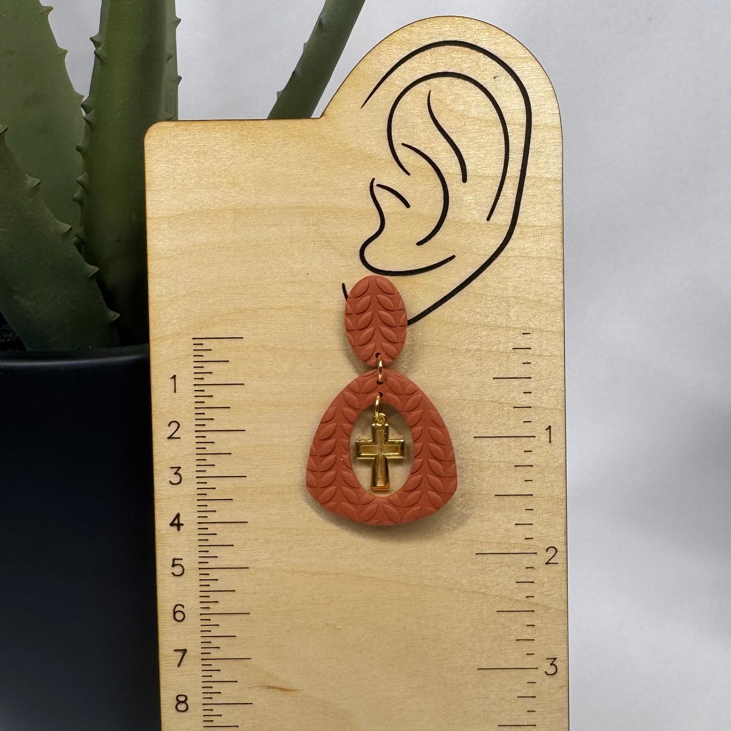 Cross Drop Post Earrings (Rust)