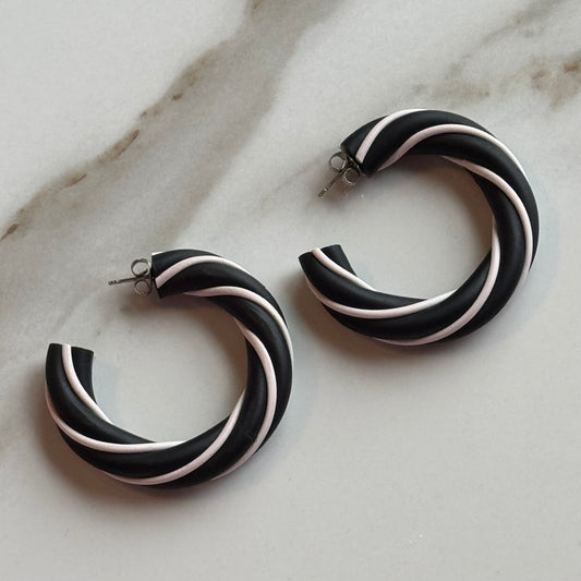 Black and White Twist Hoop Earrings