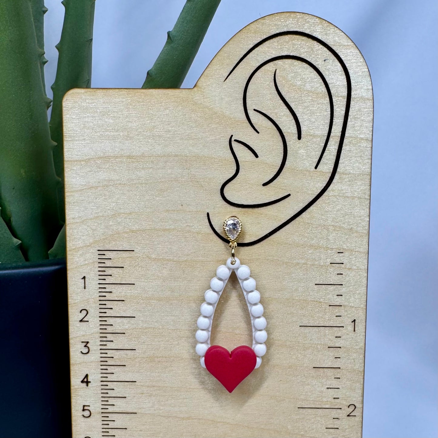 Pearl Drop Heart Earrings (pink)