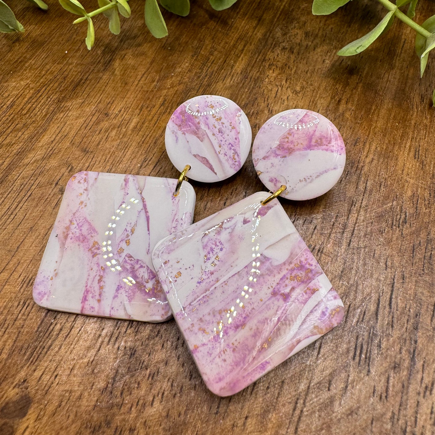 Purple Faux Marble Dangle Post Earrings