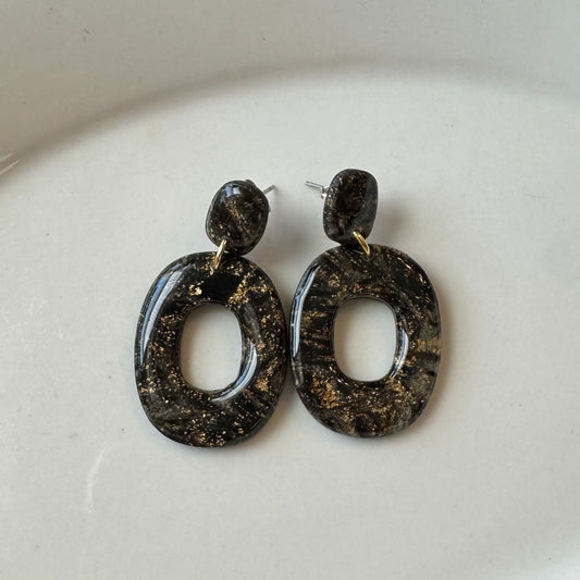 Neutral & Gold Leaf Oval Post Earrings