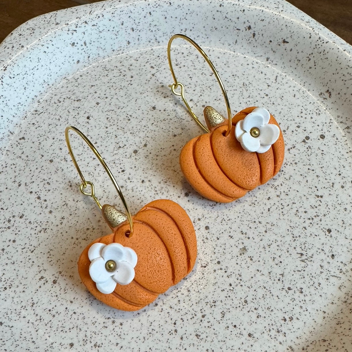 Pumpkin Flower Hoop Earrings (Orange)