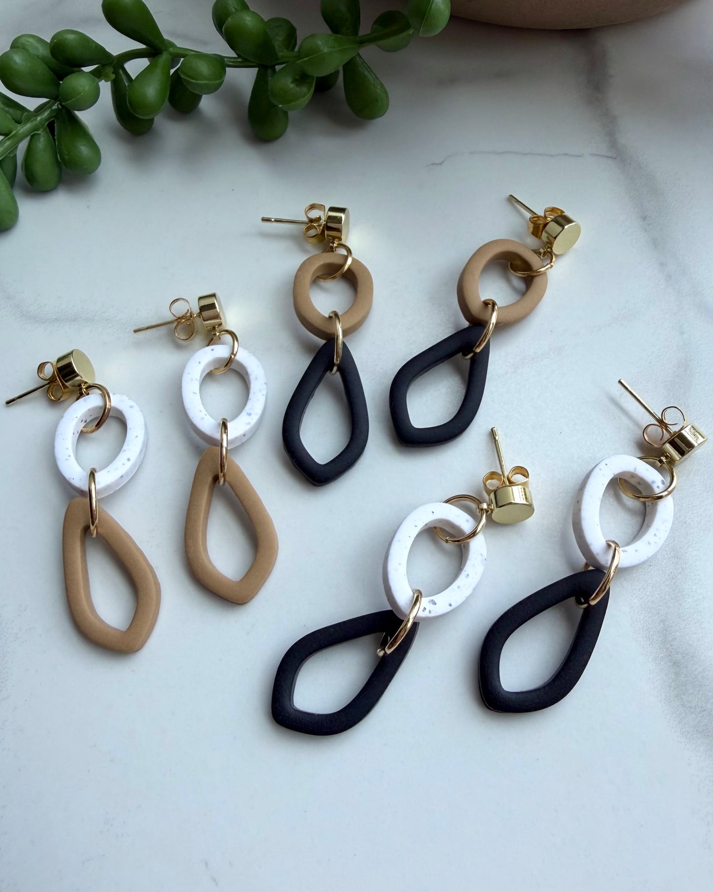 Modern Neutral Geometric Dangle (tan & white)