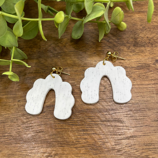 White Scalloped Arch Dangle Post Earrings