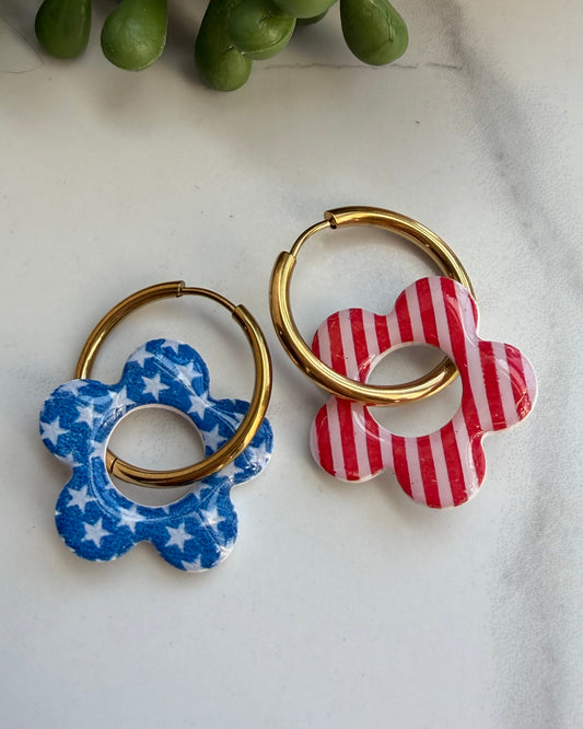 Patriotic Floral Hoop Earrings