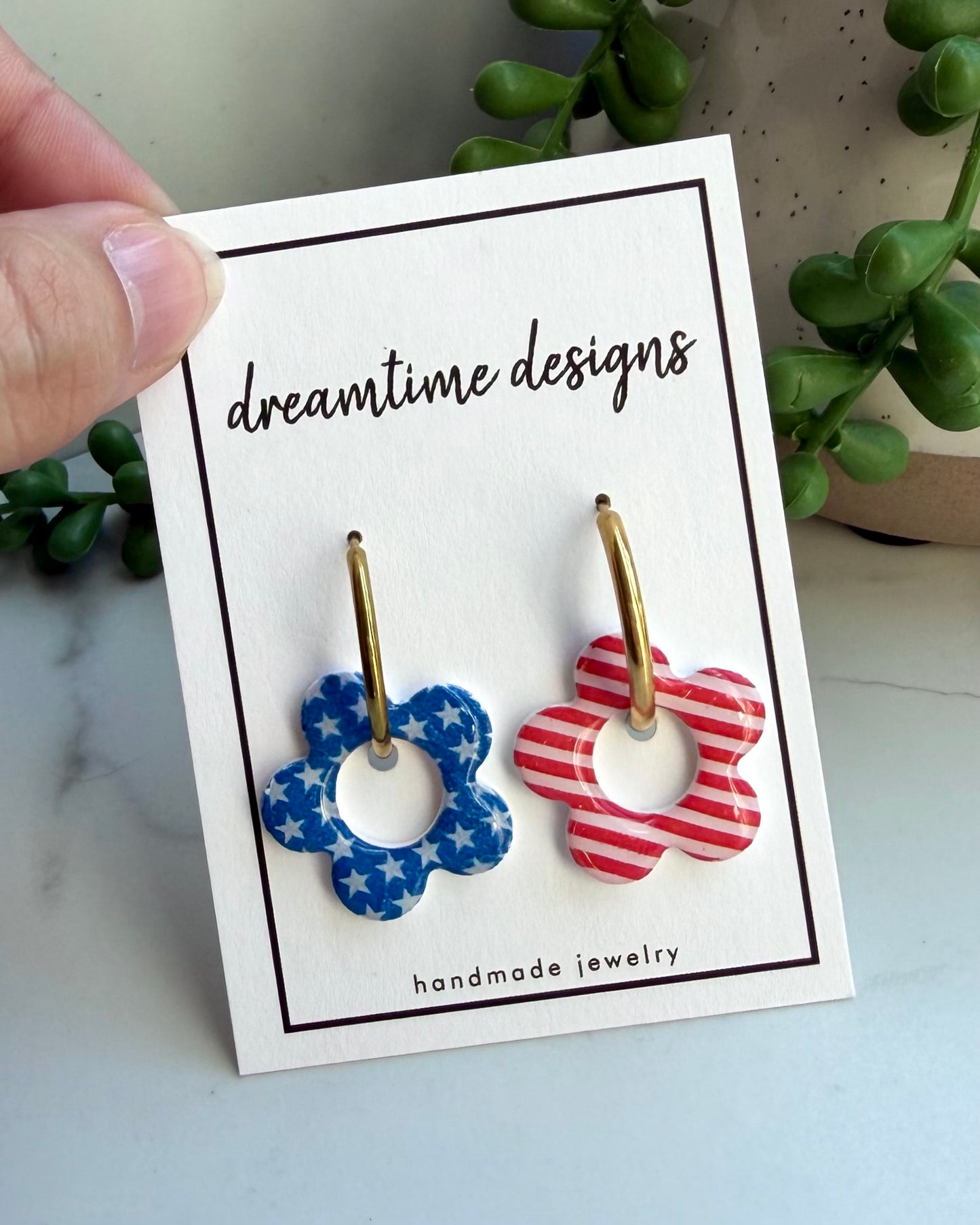 Patriotic Floral Hoop Earrings