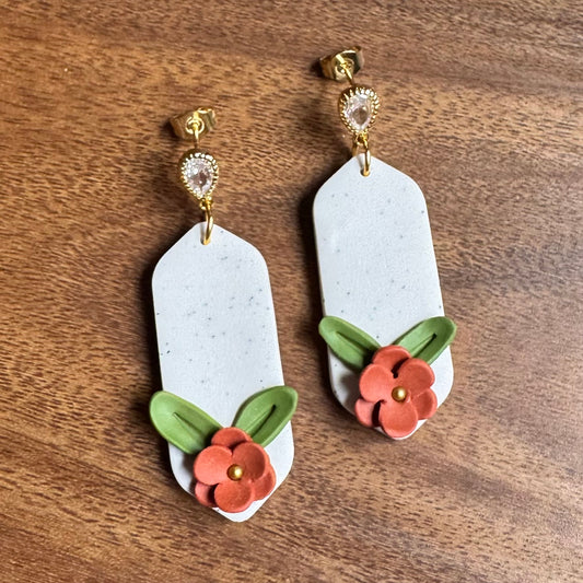 Fall Floral Dangle Post (White)