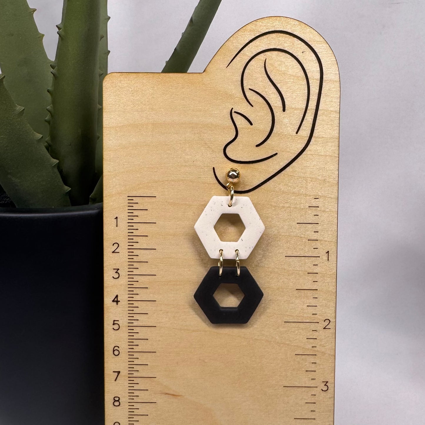 Double Hexagon Dangle Post (Black)