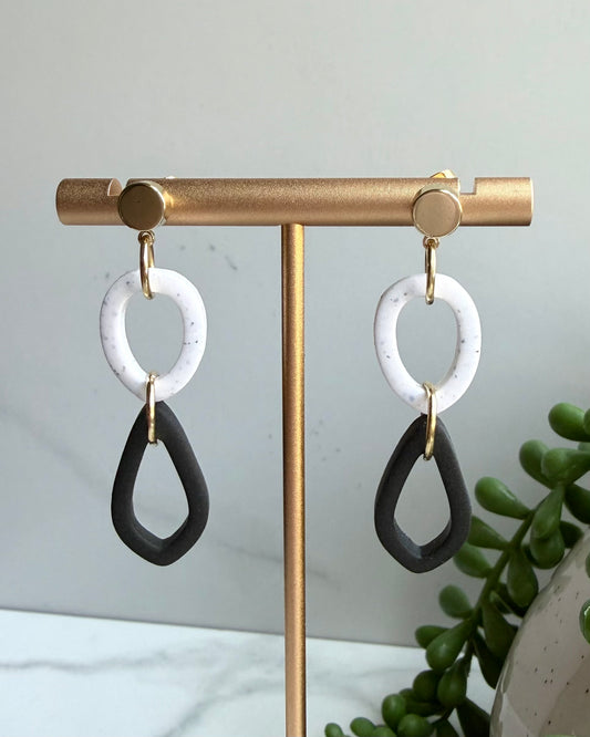 Modern Neutral Geometric Dangle Earrings (black & white)