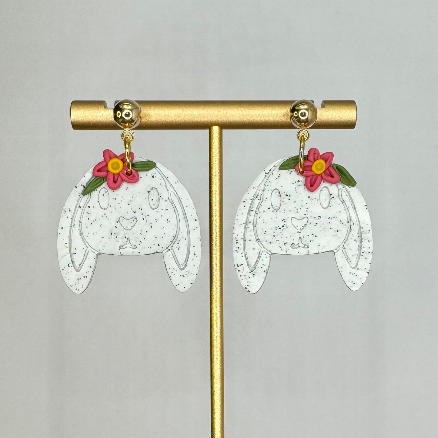 Floral Bunny Dangle Post Earrings