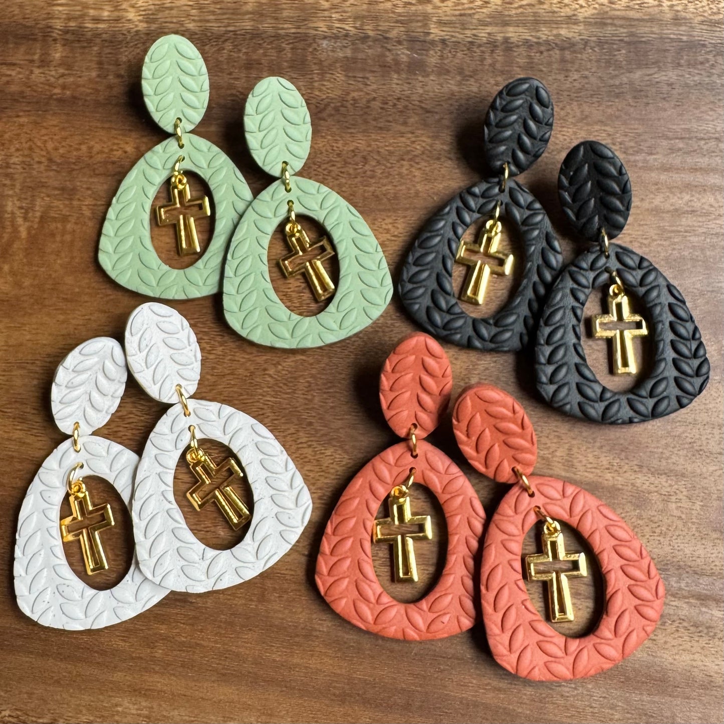 Cross Drop Post Earrings (Rust)