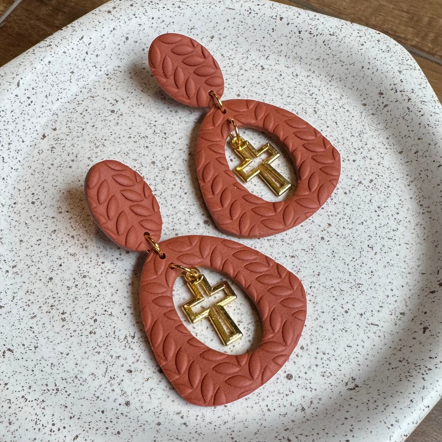 Cross Drop Post Earrings (Rust)