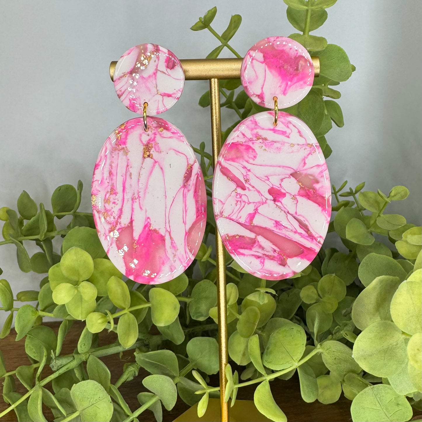Oversized Hot Pink Faux Stone Dangle Post Earrings