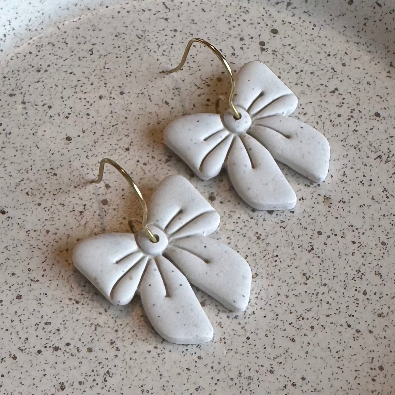 Bow Fishhook Earrings (white)