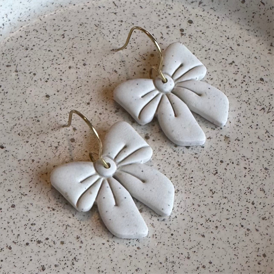 Bow Fishhook Earrings (white)