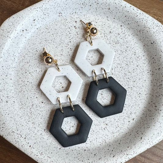Double Hexagon Dangle Post (Black)