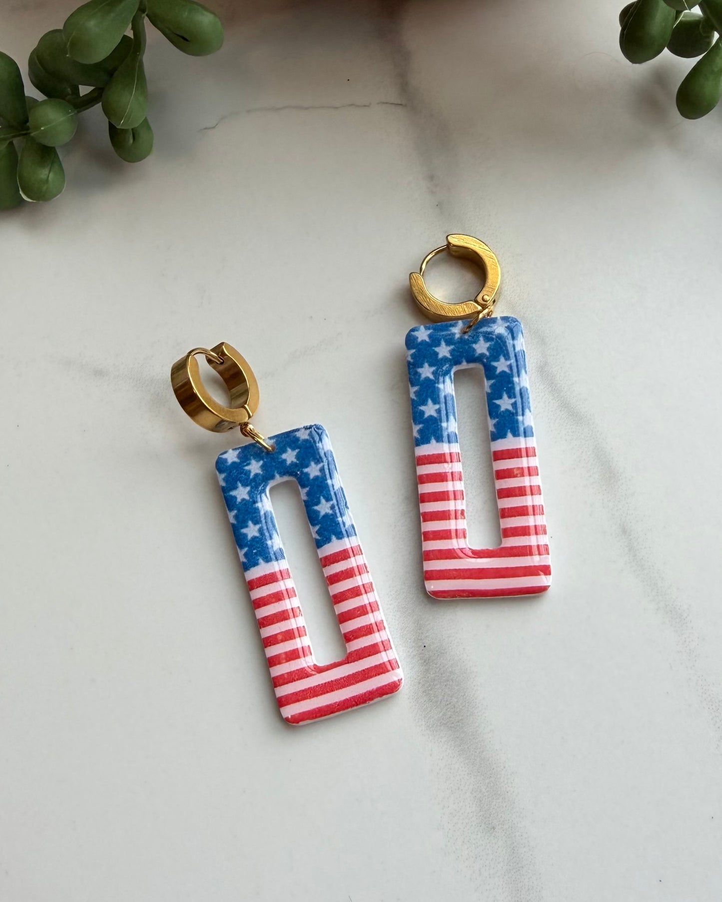 American Flag Dangle Huggie Earrings