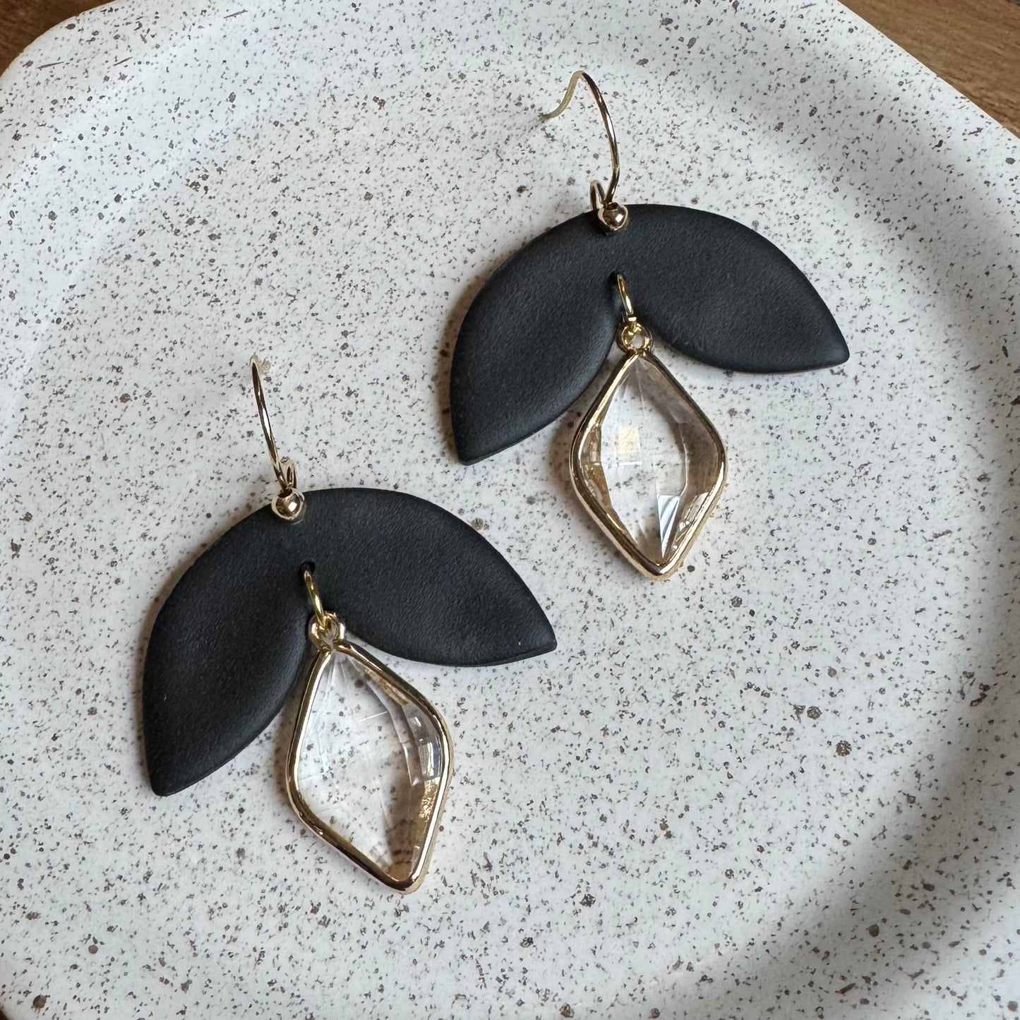 Luna Drop Fishhook Earrings (Black)