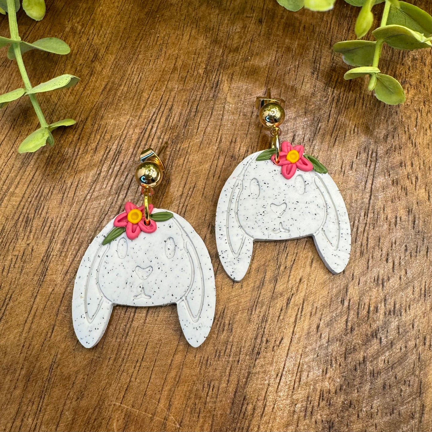Floral Bunny Dangle Post Earrings