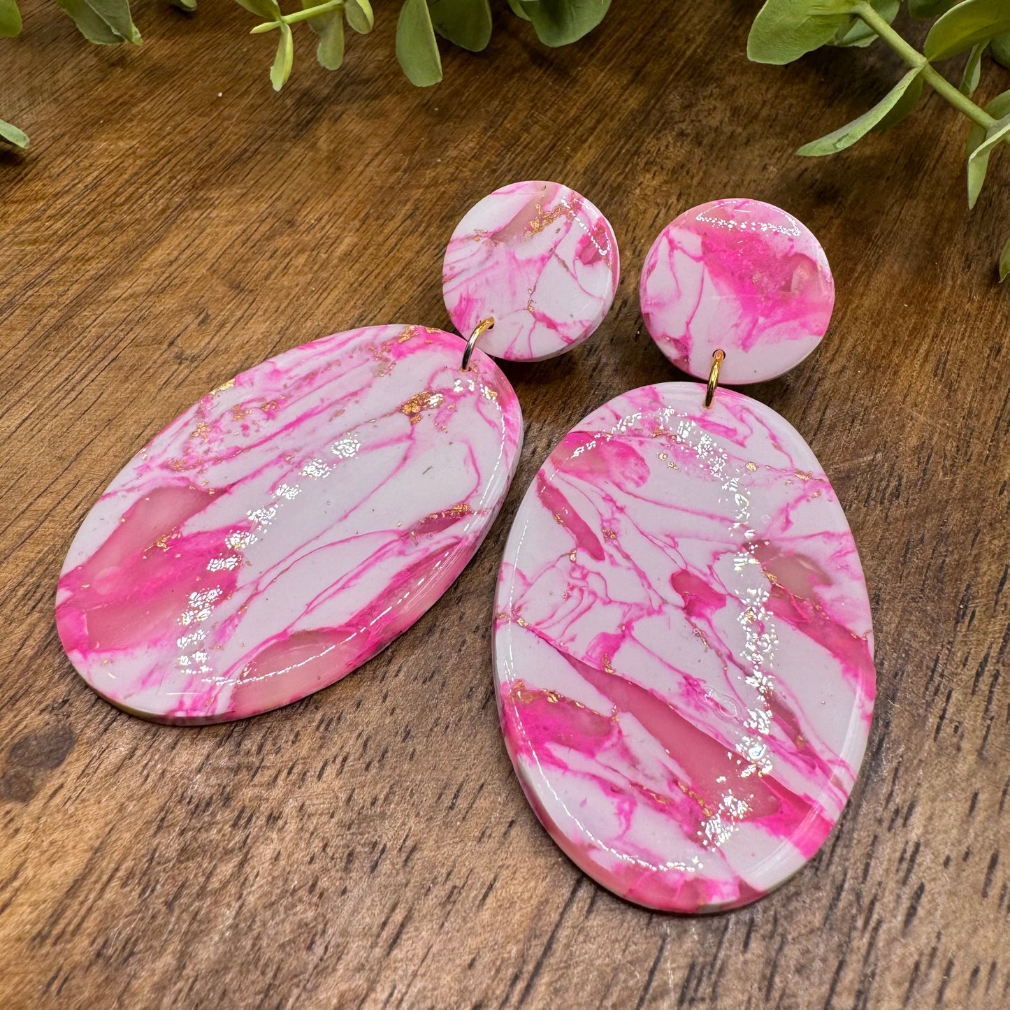 Oversized Hot Pink Faux Stone Dangle Post Earrings