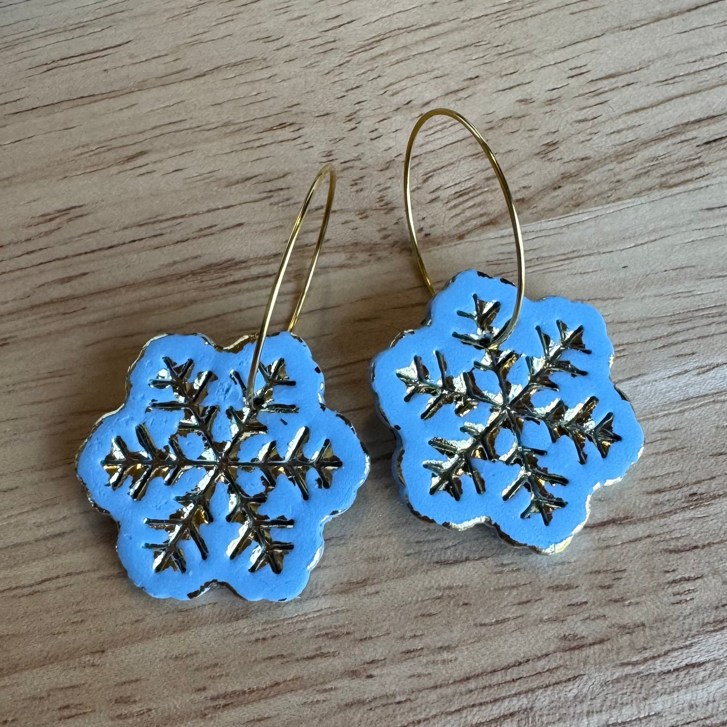 Snowflake Gold Leaf Hoops (blue)