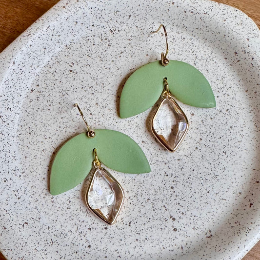 Luna Drop Fishhook Earrings (Sage)
