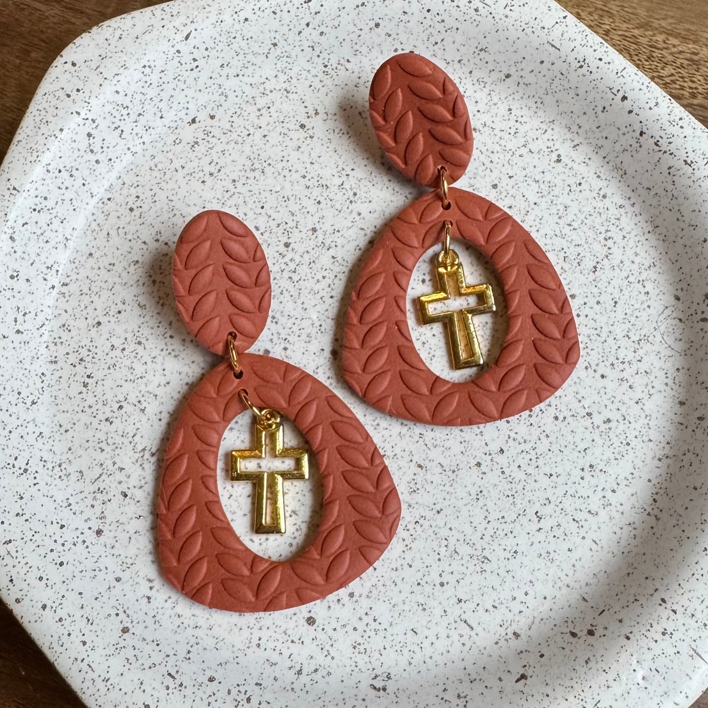 Cross Drop Post Earrings (Rust)