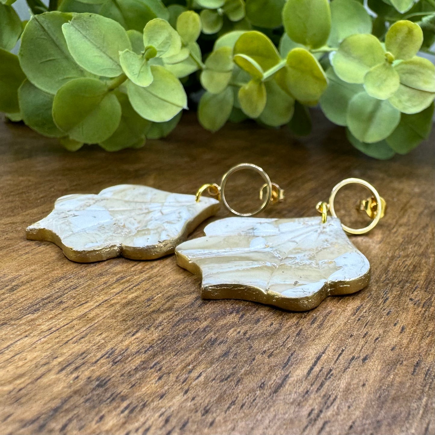 Tan & White Faux Stone Dangle Post Earrings